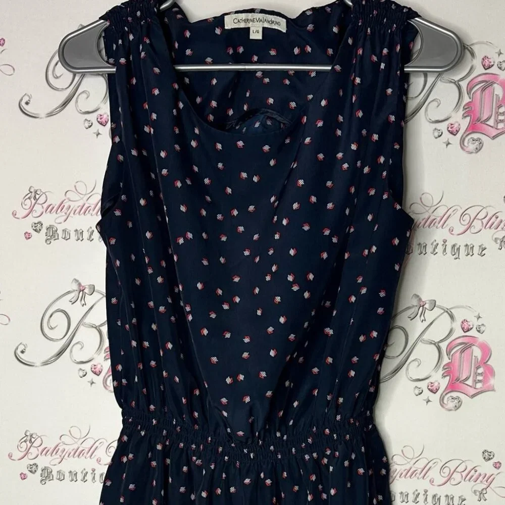 Catherine malandrino dress dotted nautical navy blue red white polka dot cinch - Picture 5 of 6